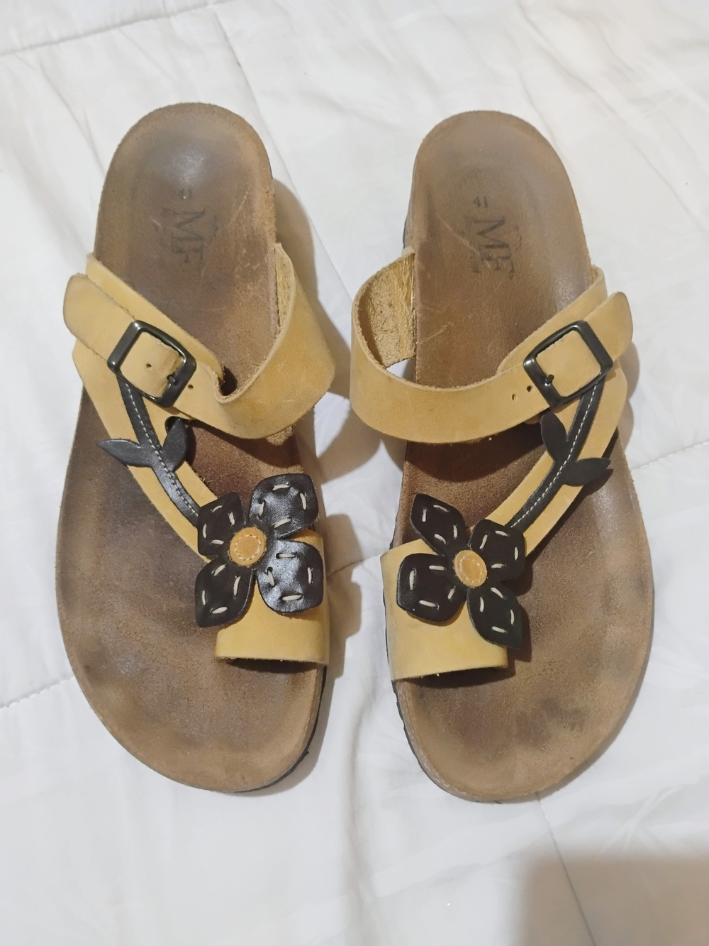 Mephisto Yellow Floral Helen Leather Slide Sandals with Buckle